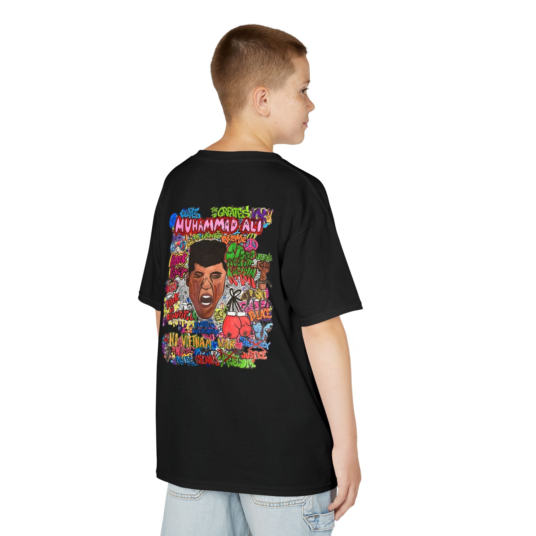 Kids Black History T‑Shirt — Muhammad Ali Collage Graphic